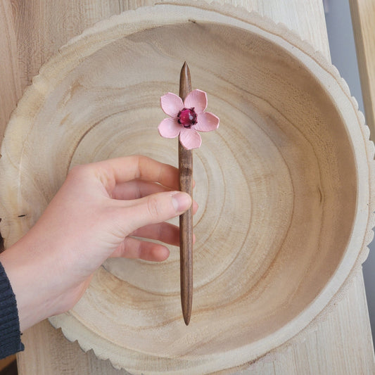 Self-Defense Hairpin with Cherry Blossom and Tiger Eye Stone